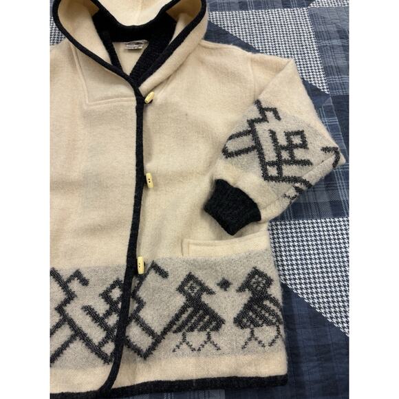 Vintage 90s Alafoss Icelandic Sweater Ivory‎ Charcoal Gray Hooded Wool Mens Sz M - Picture 8 of 10